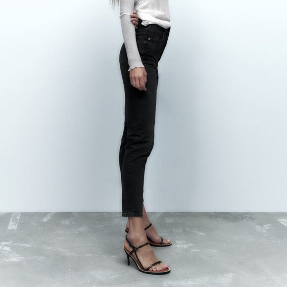 New Zara Women's COMFORT MOM-FIT TRF JEANS HIGH RISE - ANKLE LENGTH Black - Picture 5 of 10